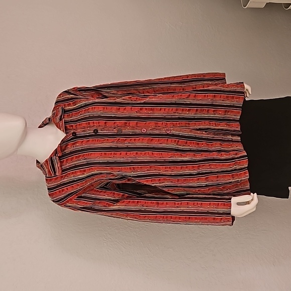 VTG CAROL TURNER Red Striped Lightweight Linen Button Down Shacket Shirt - Picture 2 of 8